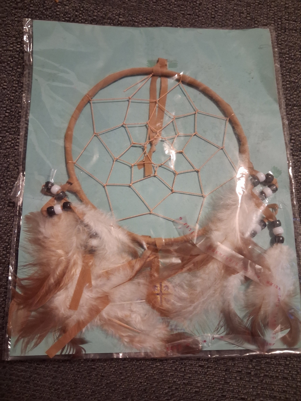Handmade Tan and White Feather Dreamcatcher Wall Decor